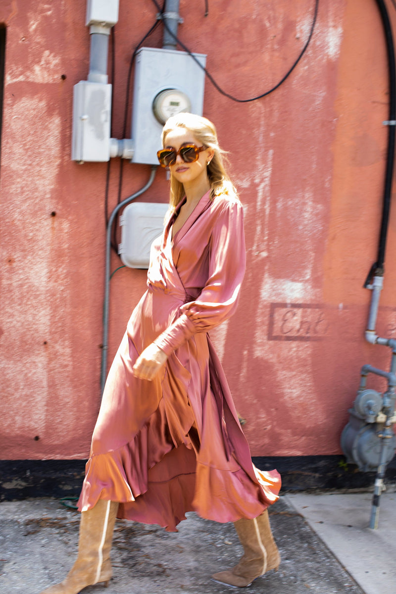 Zimmermann Silk Wrap Midi Dress in Rose ...